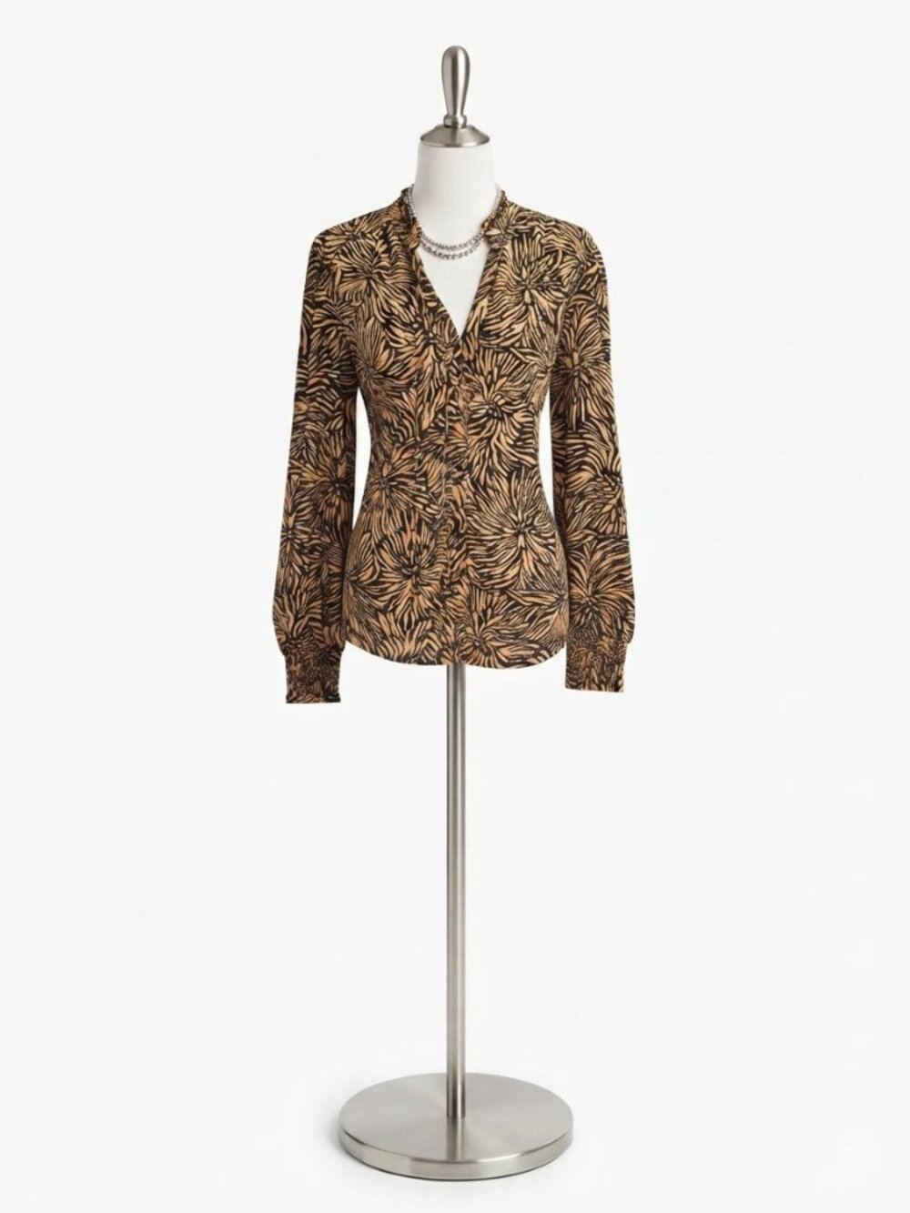Black Tape flowy blouse with abstract/floral print in brown and black (Size M)